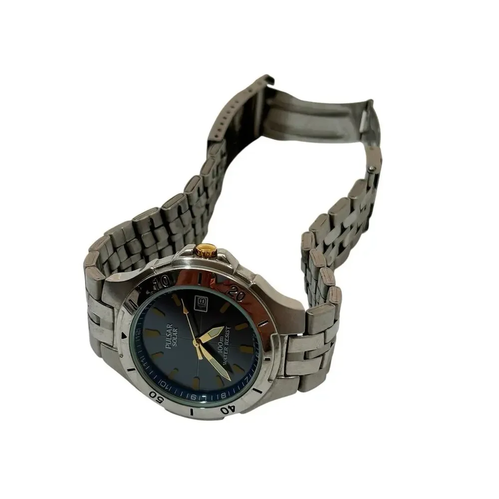 Men's Pulsar SOLAR Stainless Steel Wrist Watch 100m Date V145-X003